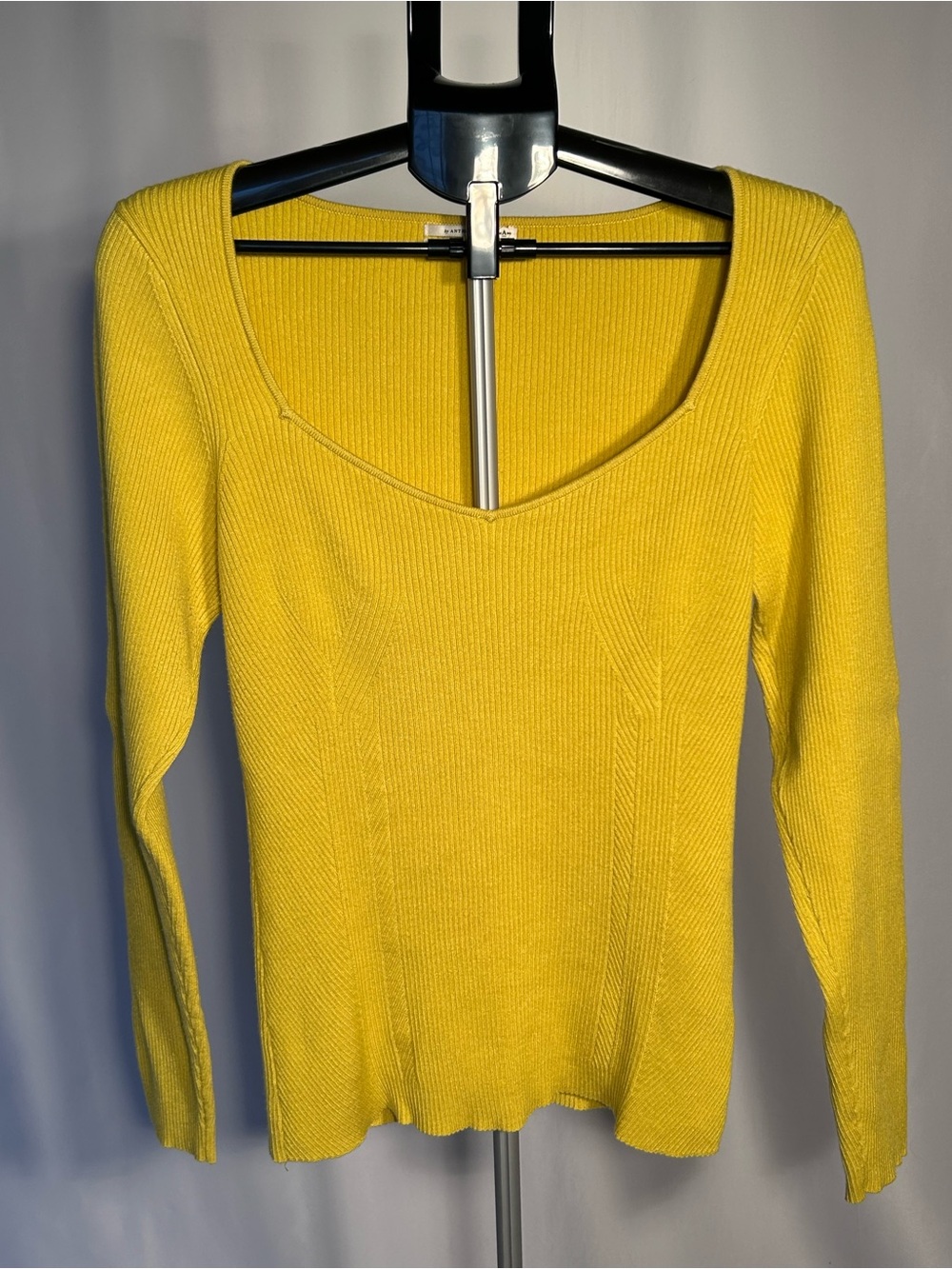 Anthropologie Chartreuse Ribbed Sweetheart Neck Corset Knit Sweater Size XL